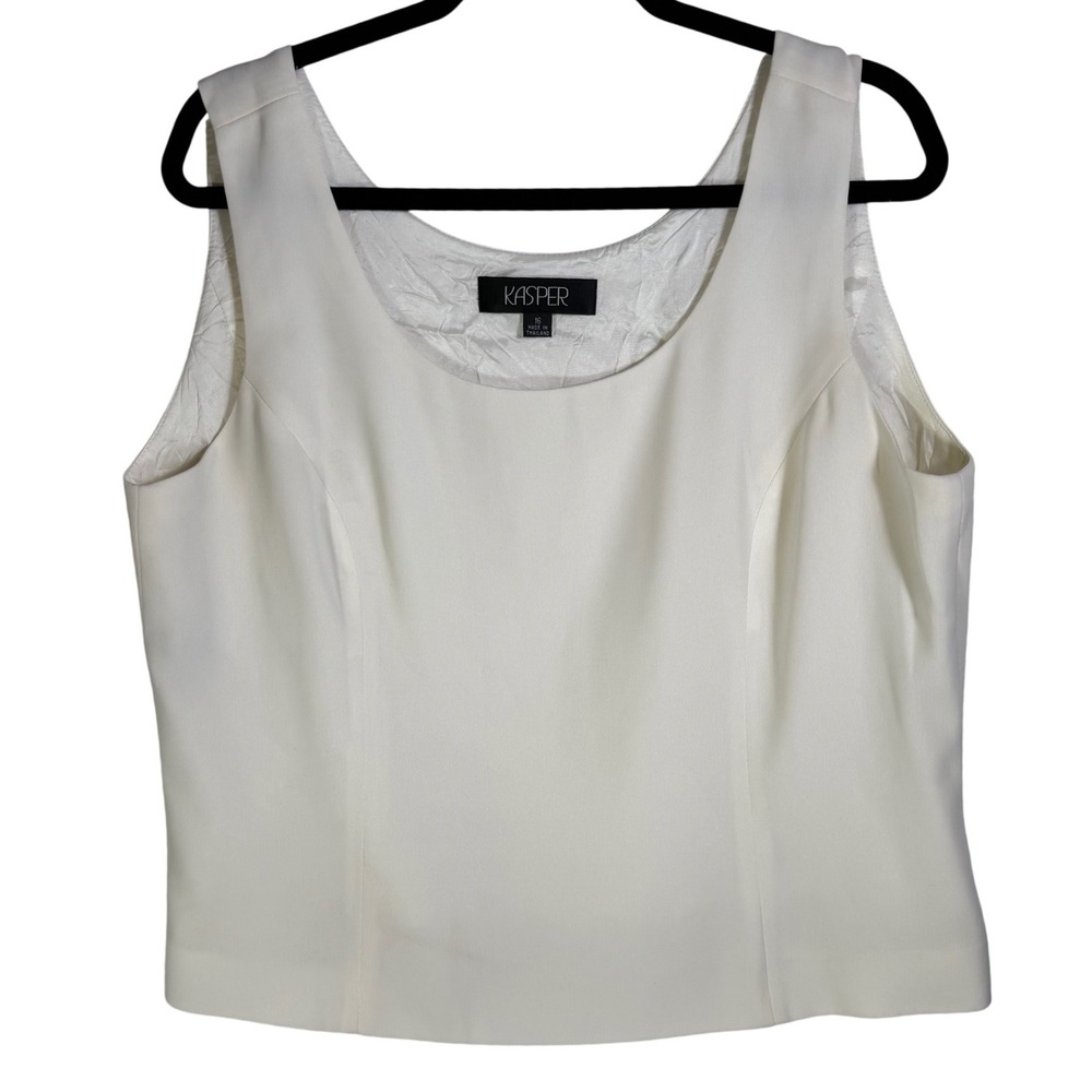 Kasper Womens Ivory Scoop Neck Sleeveless Side Zip Shell Blouse Top Size 16